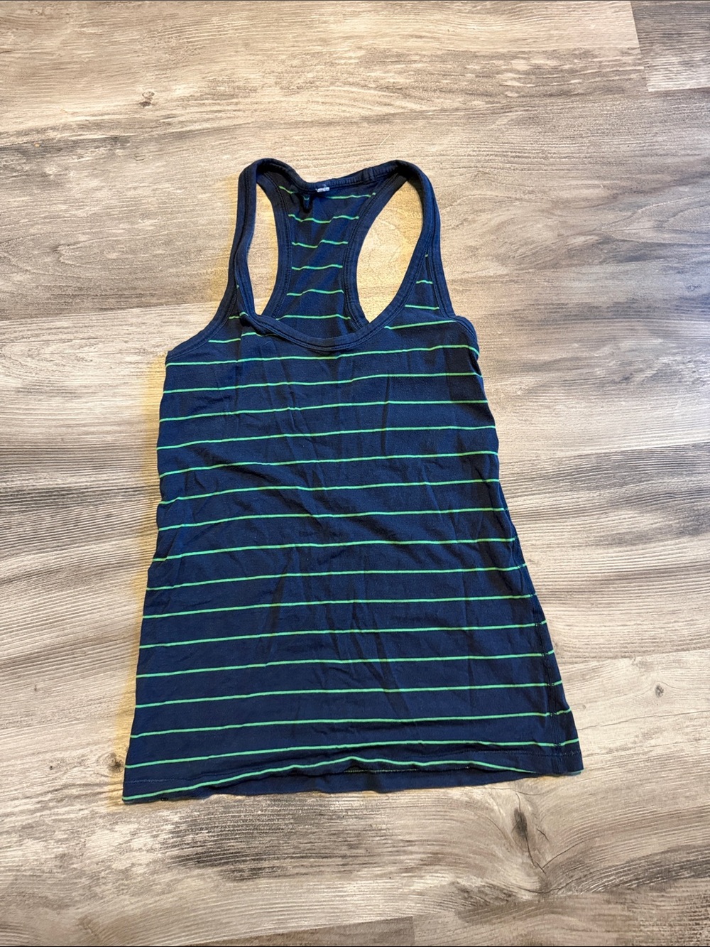 Women's Navy Blue Racerback Tank with Green Stripes